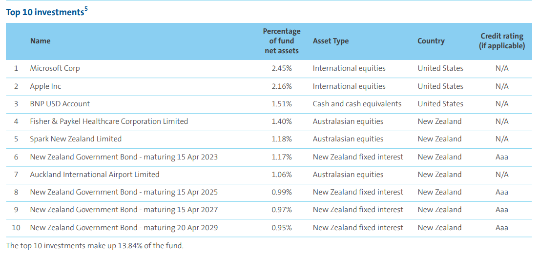 AMP Growth Top 10 Investments