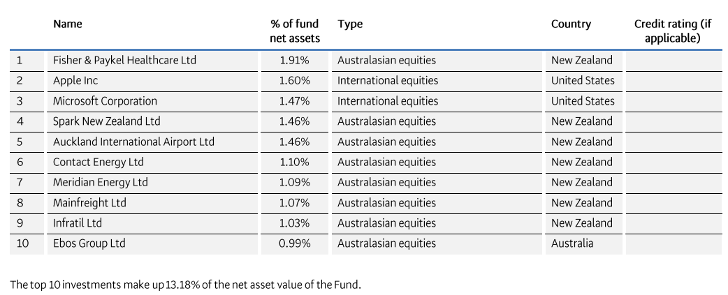 BNZ Balanced Top 10 Investments