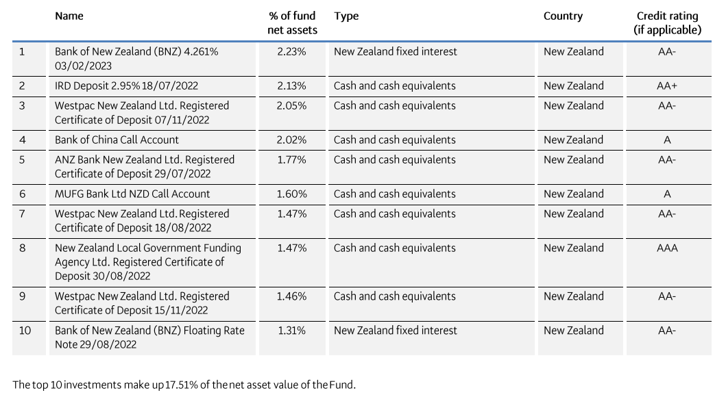 BNZ FHB Top 10 Investments