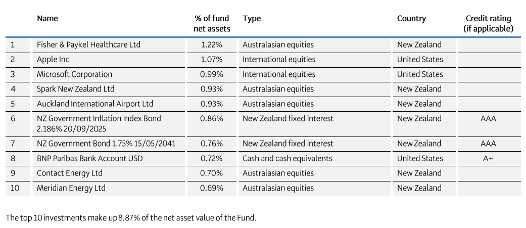 BNZ Moderate Top 10 Investments
