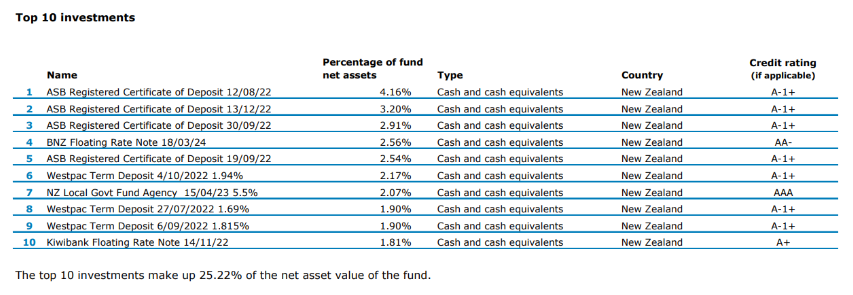 Cash top ten investments