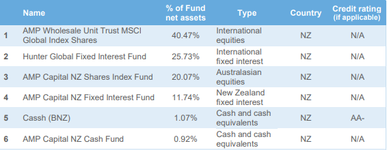 Invest Now KiwiSaver Balanced Fund Top Ten Investments